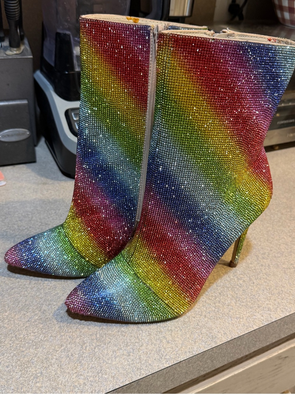 Anne Michelle Multicolor Rainbow Crystal Ankle Boots
